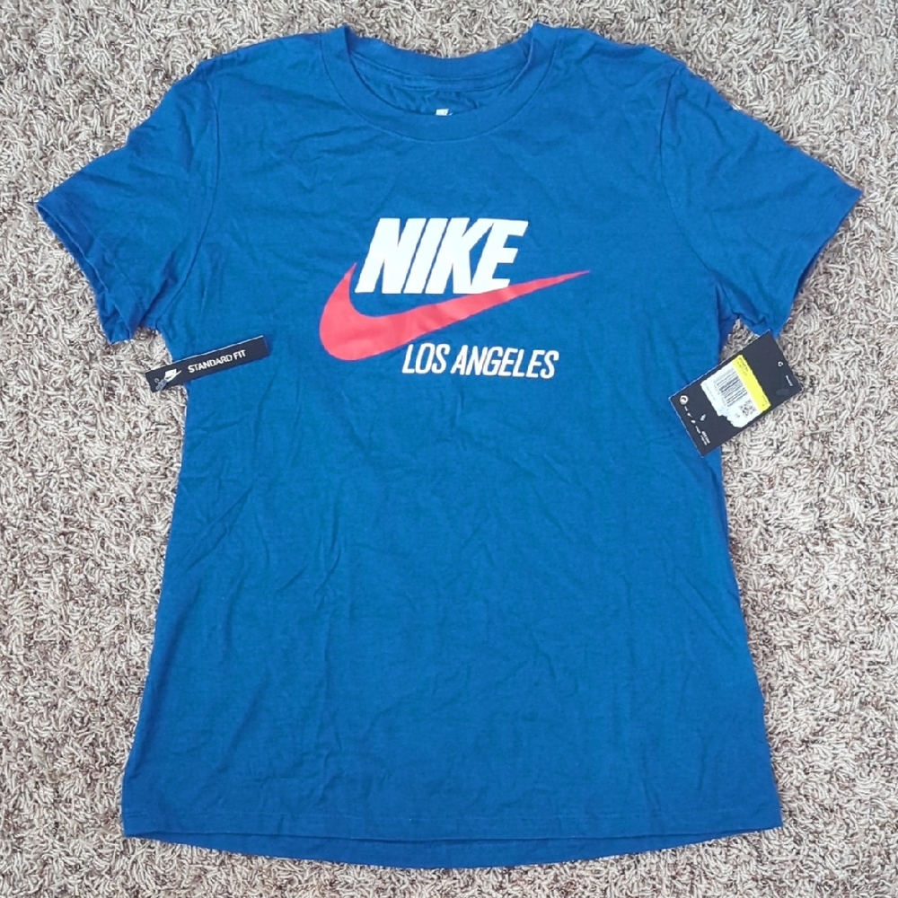 Women's Nike Blue Los Angeles T-shirt with Red Swoosh